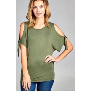 New Olive Cold Shoulder tie sleeves  top